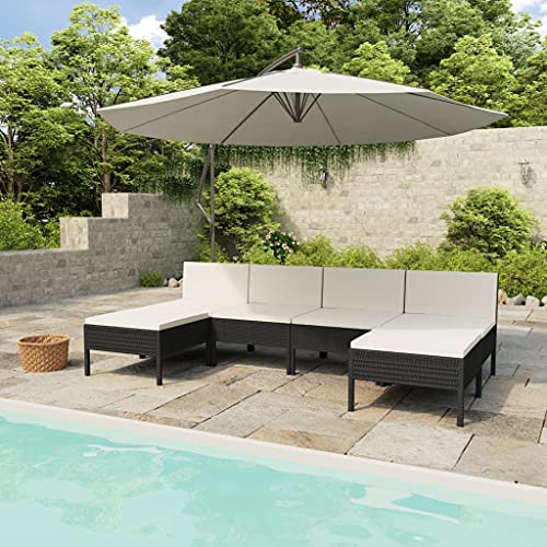 6 Piece Patio Lounge Set with Cushions Poly Rattan Black,Relaxing 6Piece Patio Lounge Set: Durable, WeatherResistant, and Stylish Patio Furniture, Outdoor Furniture Sets