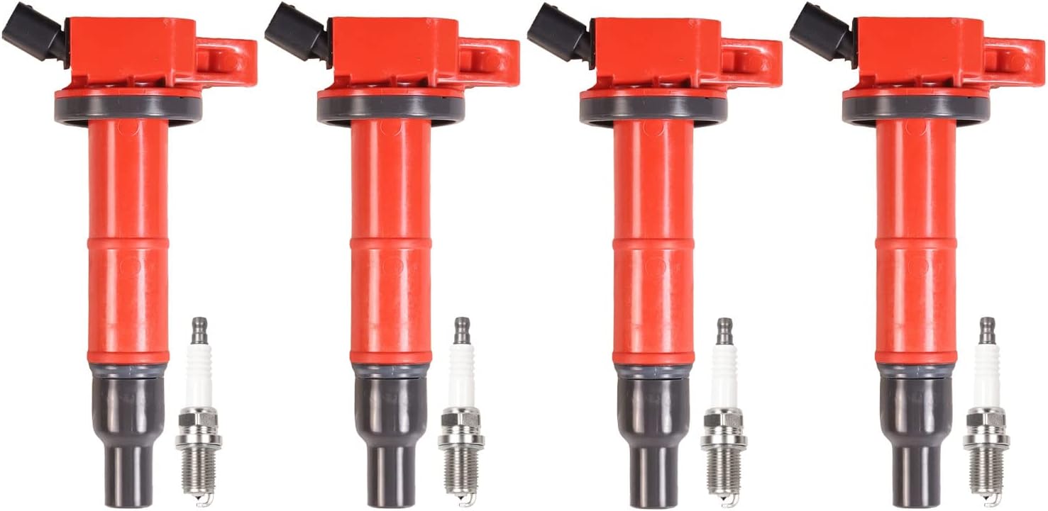 ENA Pack of 4 UF333 Red Ignition Coil 7092 Spark Plug 2.4 L4 Compatible with Toyota Camry Corolla Highlander Matrix RAV4 Solara HS250h tC xB 2001 2002 2003 2004 2005 2006 2007 2008 2009 2010 2011 2012
