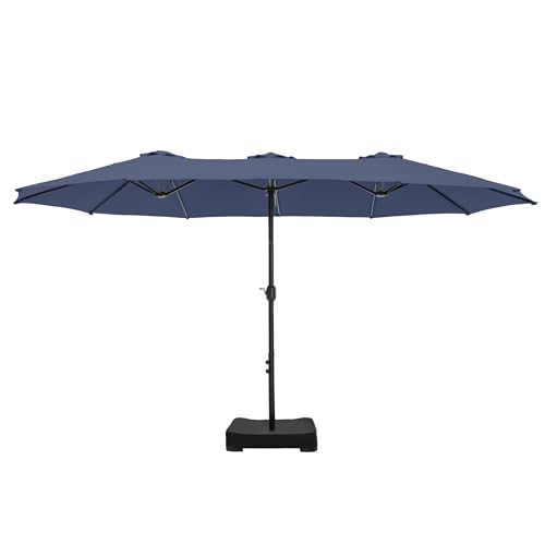 Sophia & William 15 ft Extra Large Patio Umbrella with Base Included, Rectangular Outdoor Umbrella Heavy Duty, Market Umbrella Double-sided Fade Resistant for Pool Garden Backyard, Maillard Brown