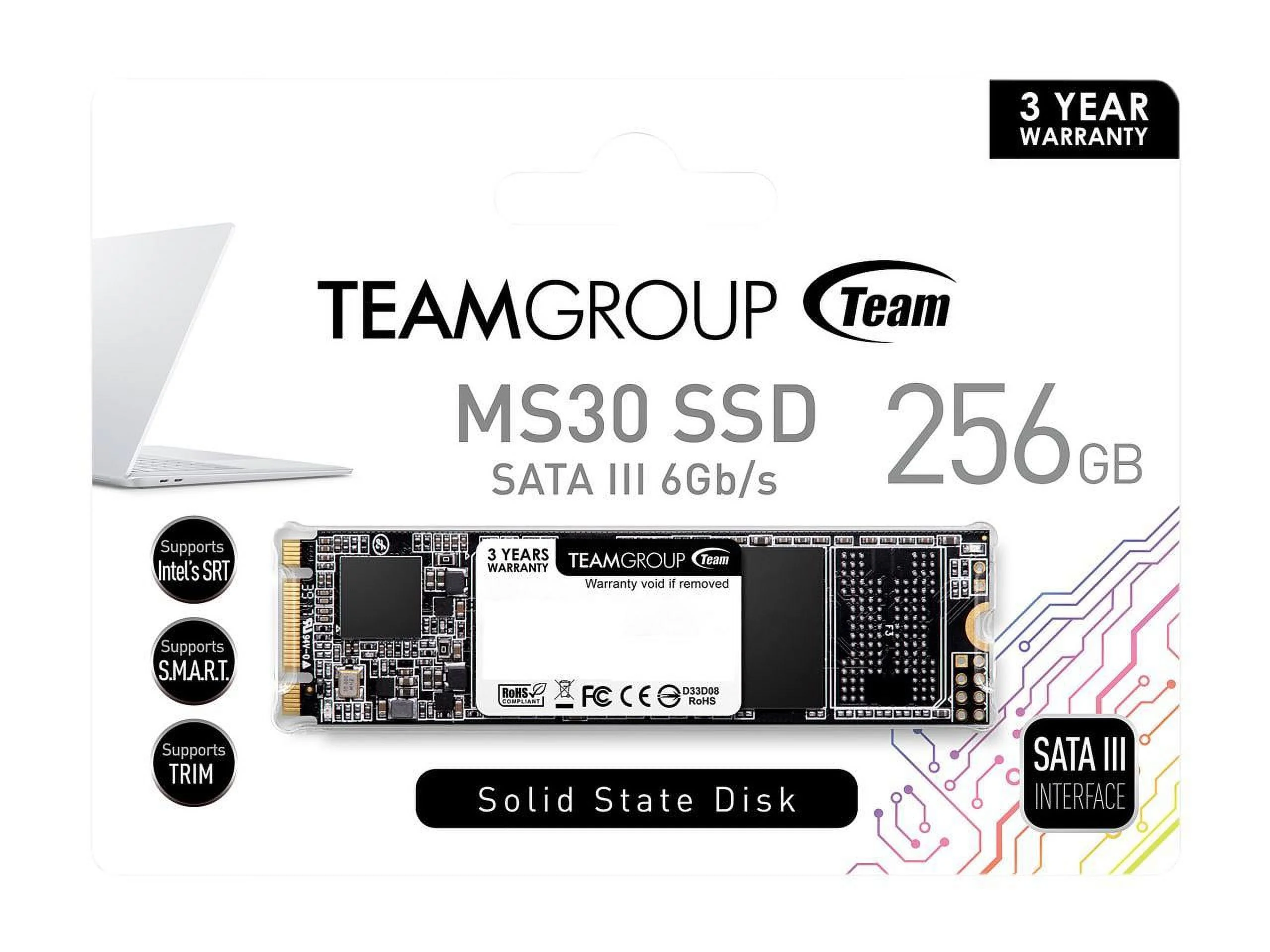 TEAMGROUP MS30 256GB with SLC Cache 3D NAND TLC M.2 2280 SATA III 6Gb/s Internal Solid State Drive SSD (Read/Write Speed up to 500/400 MB/s) Compatible with Laptop & PC Desktop TM8PS7256G0C101