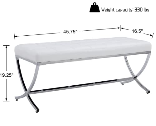 Shunzhi Waterproof Entryway Bench Modern Modern Faux Leather Vanity Bench Upholstered Dining Bench Ottoman Stool Button Tufted Bench Waiting Room Bench with Metal Legs for Living Room/Bedroom, White