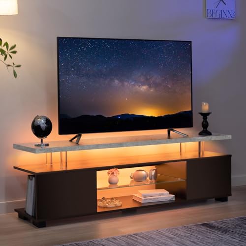 White TV Stand for 65 70 inch TV Modern LED TV Console Entertainment Center with Storage for Living Room