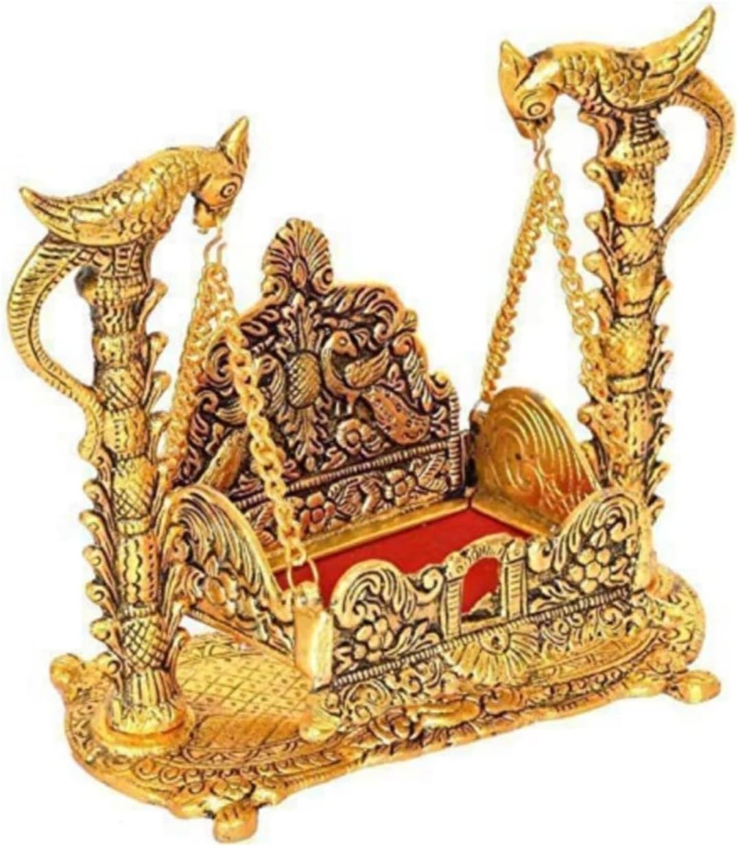 Laddu Gopal Metal Swing Laddu Gopal Jhula,Krishna Hindola Palana,Decorative Laddu Gopal for Temple Pooja,Showpiece Religious Idol Gift Article Jhula (Size -0 to 2), Gold, LADFY889