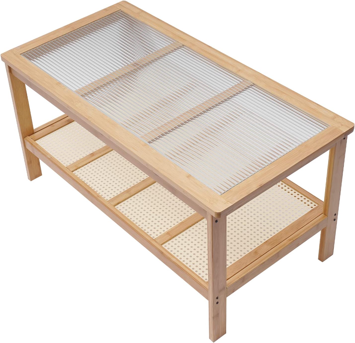 Coffee Table Modern Wood Rectangle Leg Open Double Tier Fashion Simple Design Glass Top Table Furniture for Home Living Room Bedroom