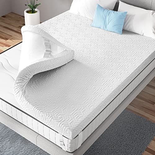 4 Inch Memory Foam Mattress Topper King, Medium Firm Gel Foam Mattress Topper, Plush Foam Bed Topper for Pressure Relief, Removable Cover, CertiPUR-US Certified
