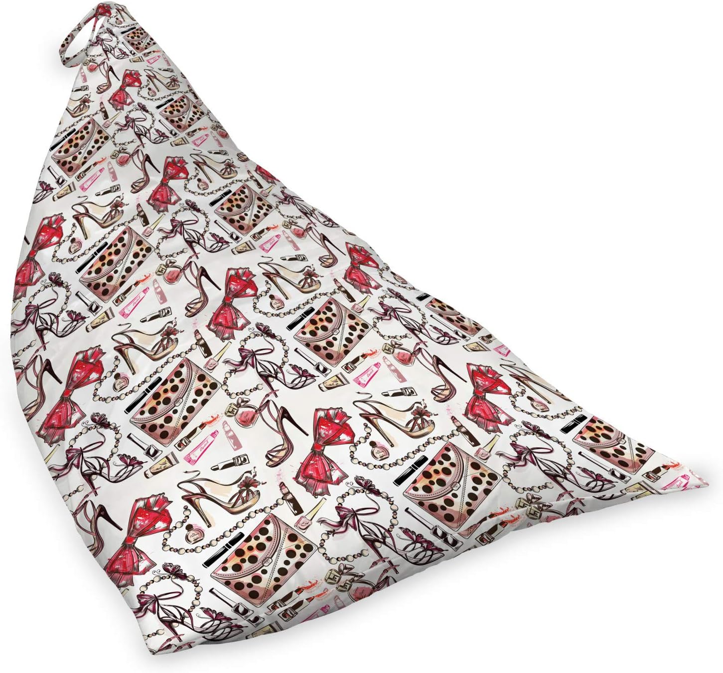 Ambesonne Fashion Lounger Chair Bag, Feminine Shoes Lipstic Perfume Accessory Items for Beauty Pattern Image, High Capacity Storage with Handle Container, Lounger Size, Black Pink Tan