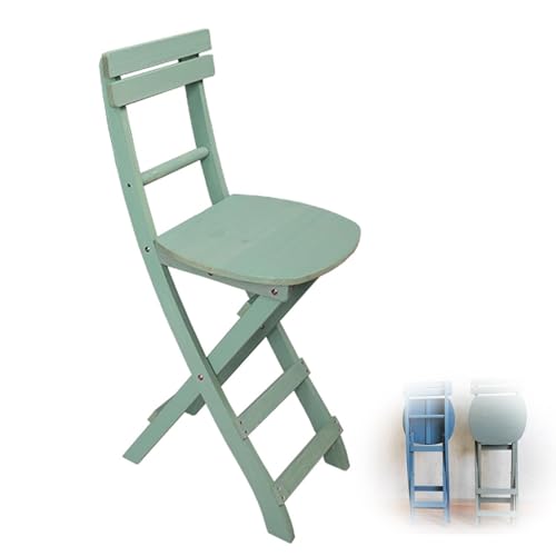 24inch Folding Bar Stool with Backrest, Modern Wooden Foldable Breakfast High Chair, Portable Tall Bar Stool for Kitchen Counter Balcony (Color : Blue)