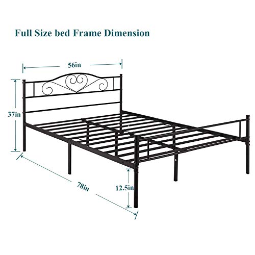 VECELO Metal Platform Bed Frame with Headboard & Footboard, Steel Slats Mattress Foundation, No Box Spring Needed, Queen, Charcoal Black