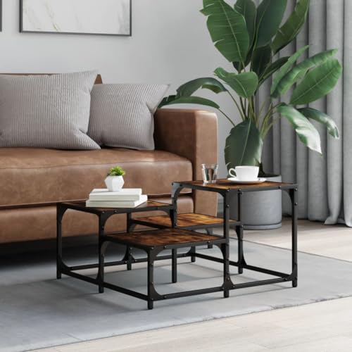 vidaXL Engineered Wood Coffee Table - Brown Oak Square Table with Metal Frame - Industrial Style Living Room Furniture