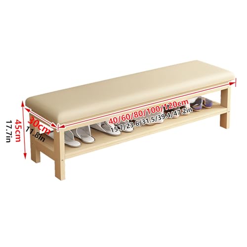 Shoe Storage Bench, Solid Wood Shoe Bench with Leather Seat, Upholstered Entryway Bench, End of Bed Bench with Shelf, for Entryway, Hallway, Mudroom, Closet, Apartment (Color : Beige, Size :