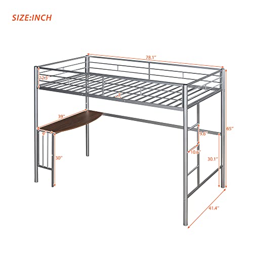 Bellemave Metal Twin Size Loft Bed with Desk, Heavy Duty Bedframe with Ladder and Safety Guardrail, Space-Saving, Noise Free, No Box Spring Needed (White)