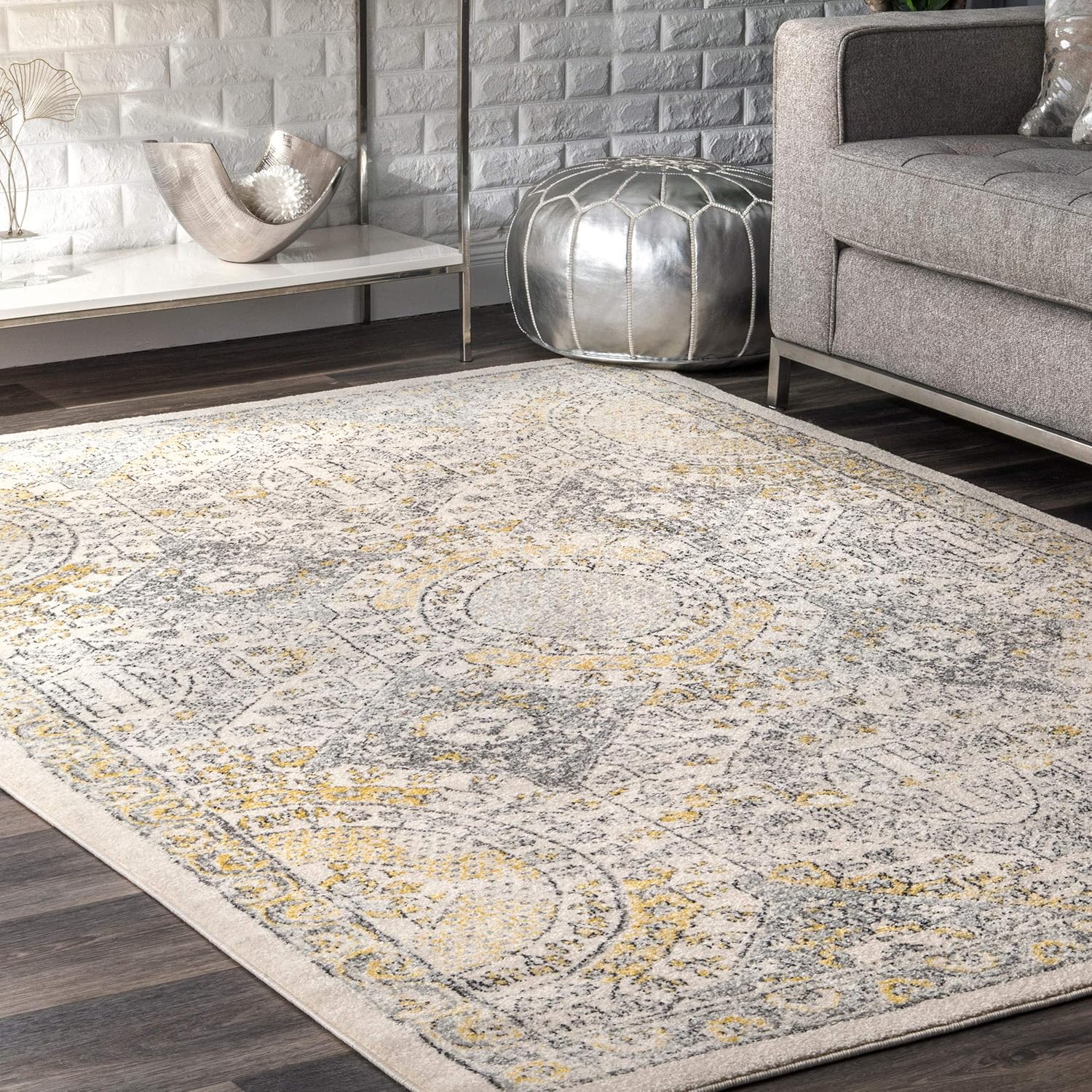 nuLOOM Minta Vintage Transitional Area Rug - 9x12 Area Rug Transitional Gold/Off-White Rugs for Living Room Bedroom Dining Room Kitchen