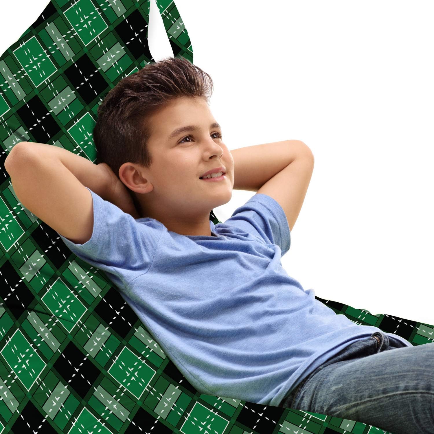 Ambesonne Checkered Lounger Chair Bag, Abstract Old Fashioned Classic Irish Tartan Pattern with Geometric Symmetric, High Capacity Storage with Handle Container, Lounger Size, Black and Green