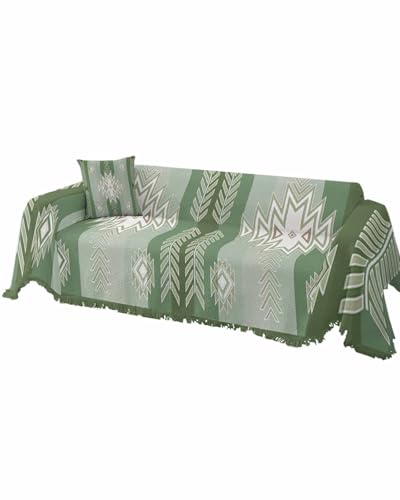 Boho Sofa Cover Couch Covers for 3-4 Cushion Couch Throw Couch Cover with Tassel Soft Sofa Slipcover Vintage Farmhouse Aztec Stripe Brown Furniture Protector Couch for Dog Pet 71