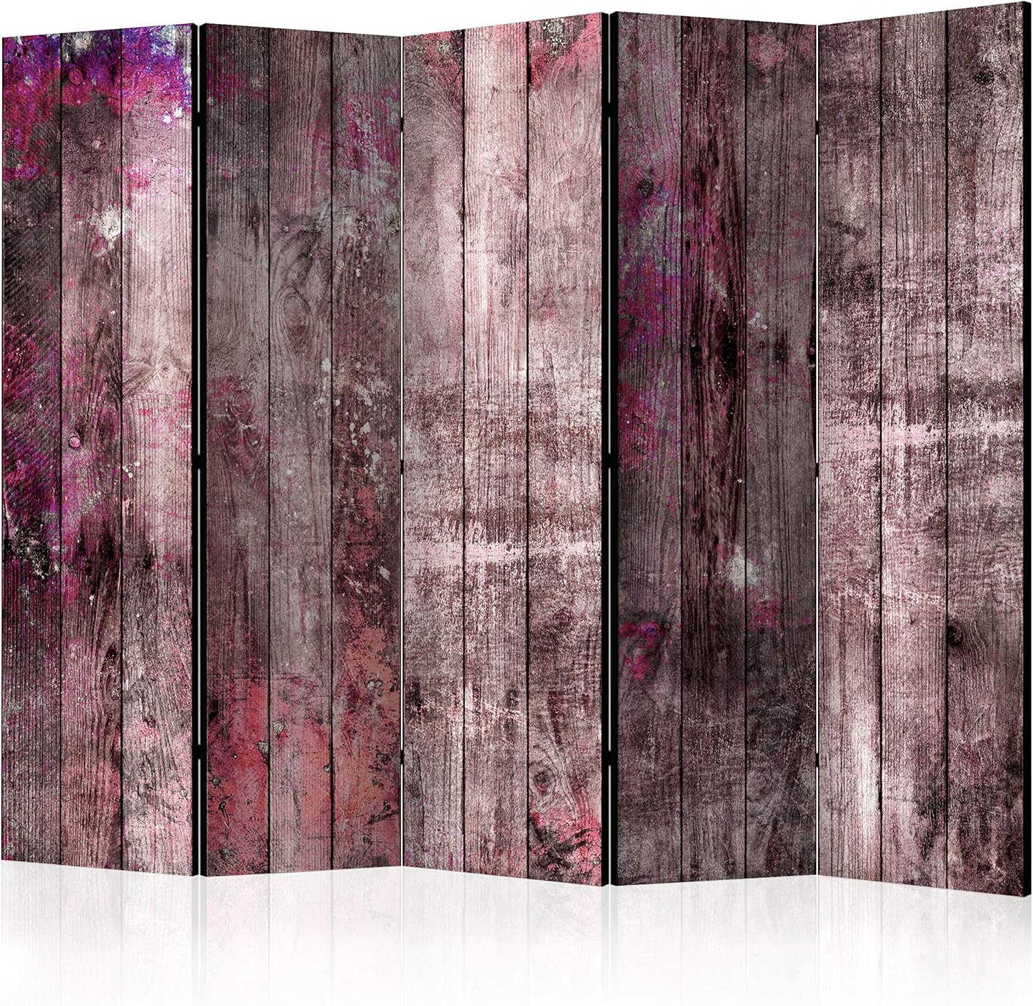 artgeist Acoustic Room Divider Faux Wood 90x68 in - Double-sided Folding Screen Print on Non-woven Canvas Acoustic Foam 5 Panel Home Office Boards Violet Brown f-A-0770-z-c