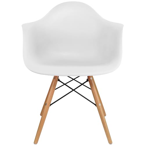 2xhome Mid Century Modern Bucket Dining Arm Chair with Natural Wood Legs, Yellow