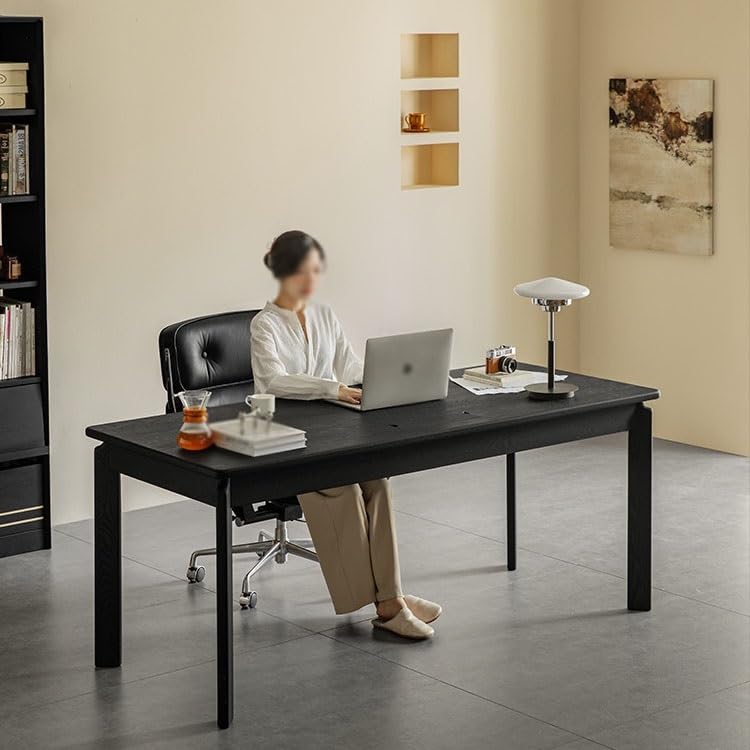 Gaming Desk Solid Wood Desk Black Minimalist Computer Desk Ash Wood Large Long Table Home Study Desk Furniture Desk for Bedroom(160 * 75 * 75cm)