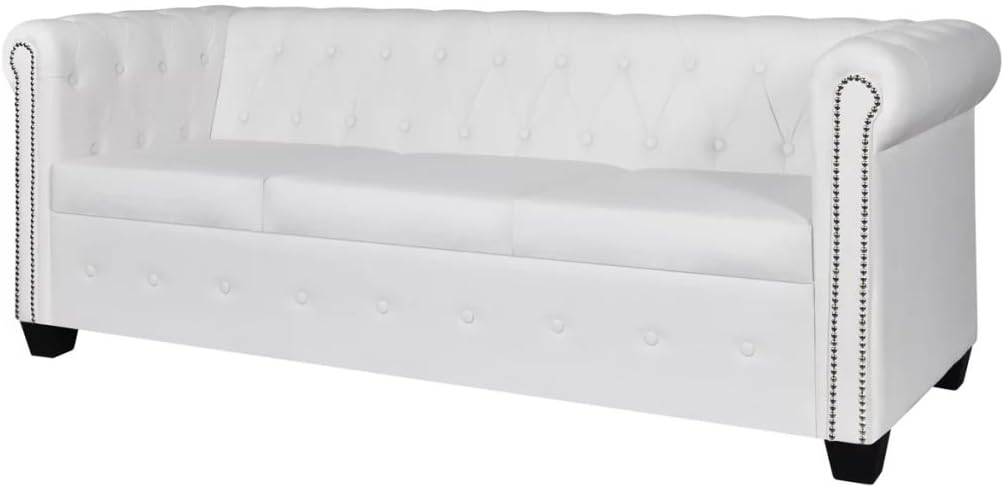 Tidyard 3-Seater Chesterfield Sofa Artificial Leather Upholstery Sofa Couch with Curved Armrest Wooden Frame for Living Room, Home, Office Furniture 78.9 x 30 x 27.6 Inches (W x D x H)