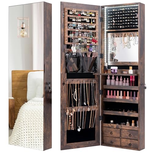 CHARMAID LED Strip Jewelry Armoire with 47.2