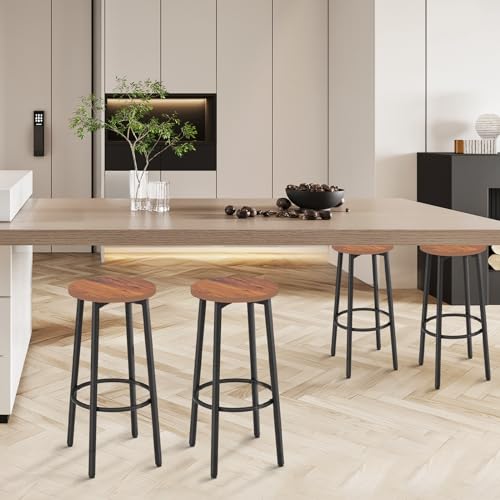 Athena Collection Bar Stool Set of 2, Round Counter Height Barstool Chair with Footrest for Kitchen Counter, Dining Room, Home Bar, Black