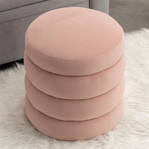 Round Pouf Ottoman Filled Velvet Cushion Foot Stool,Foot Stool,Bean Bag Floor Pouf for Bedroom Living Room Room,Brown