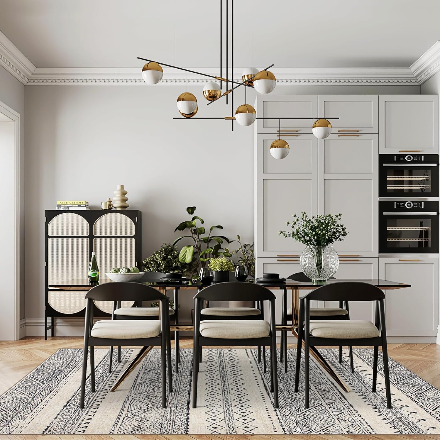 8x10 Area Rugs Living Room Rugs: Large Machine Washable Rug with Non-Slip Backing Non Shedding Stain Resistant, Soft Geometric Moroccan Carpet for Dining Room Nursery Home Office - Deep Gray/Cream