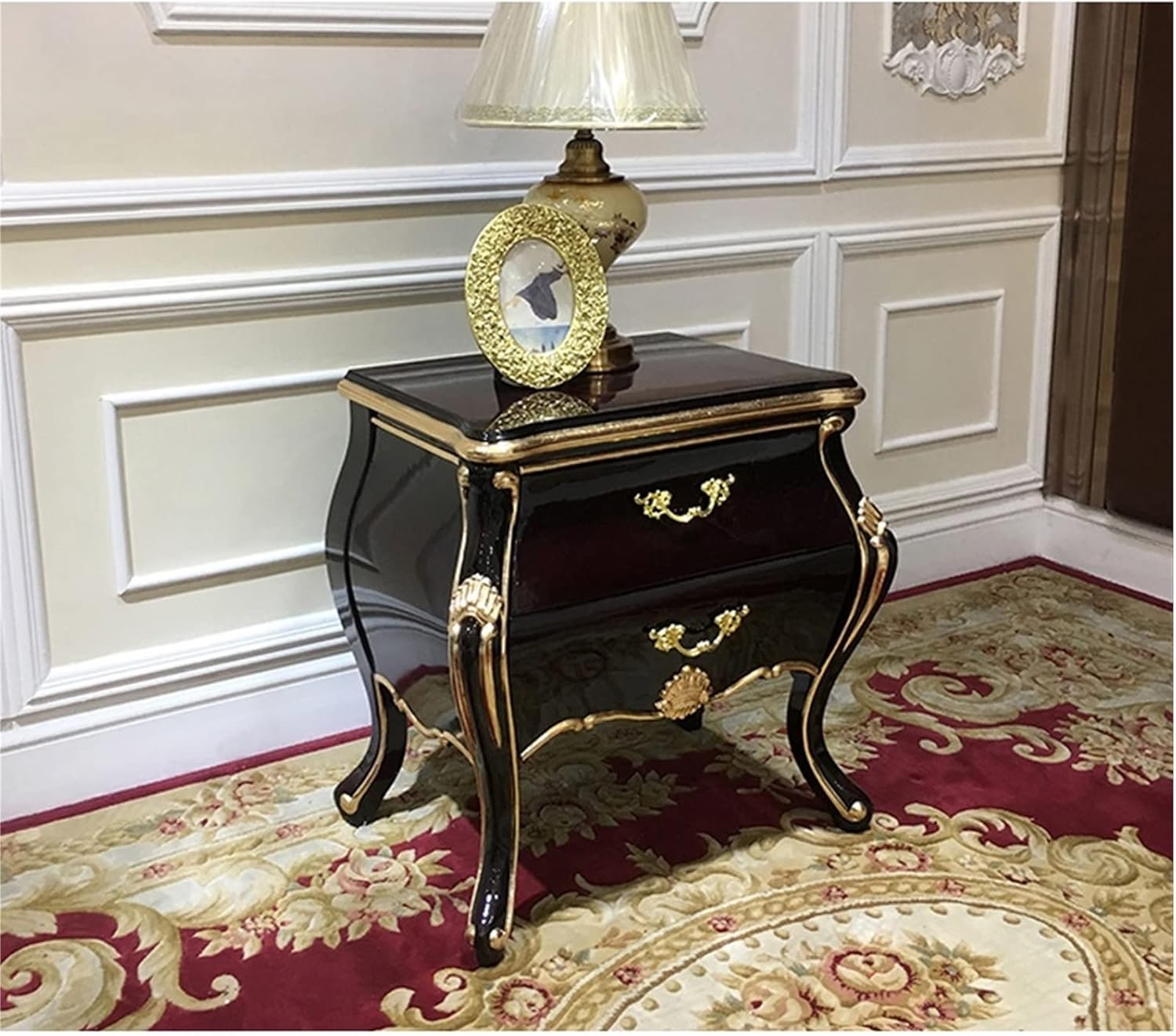 Bedside Cabinet Double-Decker Drawers Bedroom lockers Corner Carved Solid Wooden feet