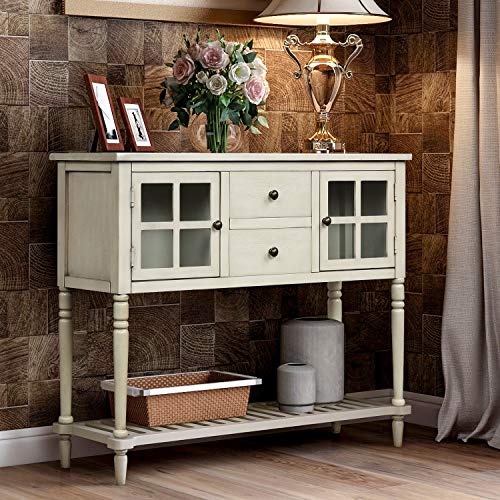 Knocbel Console Table with 2 Drawers and 2 Glass-Front Buffet Cabinets, 42