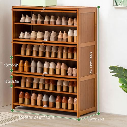 Shoe Storage Cabinet Bamboo Shoe Organizer with Flip doorFreestanding Slim Narrow Shoe Rack Cabinet Space Saving for Closet Hallway Bedroom Entryway,A-60 * 32 * 73cm
