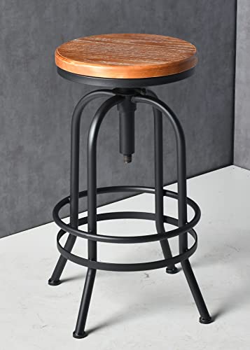 Diwhy Industrial Bar Stool-26-32 Inch Adjustable Swivel Metal PU Leather Seat Stool Bar Height Bar Stool with Footrest-for Kitchen, Dining Side Chair, Pub, Bistro, Set of 2, Black
