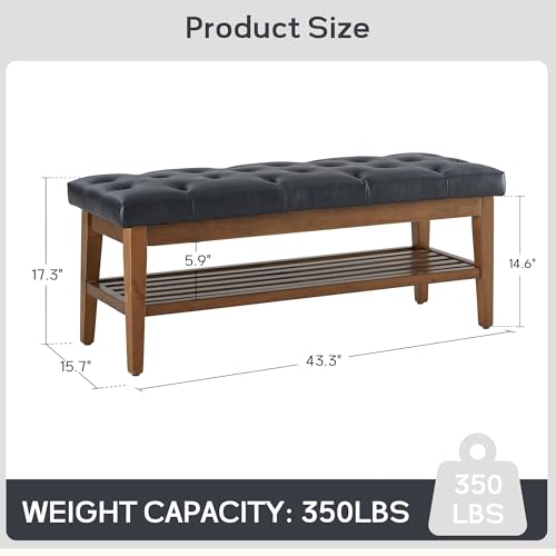 HUIMO Entryway Shoe Bench, End of Bed Bench,Upholstered Button-Tufted Bench for Kitchen, Fabric Ottoman Bench for Living Room, Padded Bench with Solid Wood Shelf,Teal