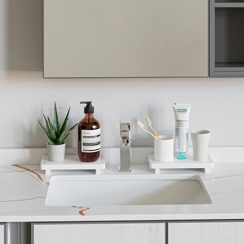 ZGO Small Bathroom Counter Tray Set of 2, Bathroom Decor and Accessories, Wooden Tray Soap Holder for Bathroom, Vanity Tray House Decorative Tray, Kitchen Counter Decor Coffee Bar Accessories, Brown