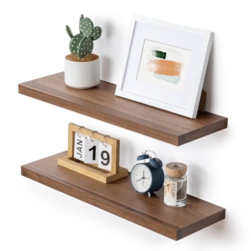 Axeman 36 Inch Floating Walnut Wooden Shelves, Rustic Solid Walnut Wall Mounted Shelves Set of 2, Wood Floating Wall Shelves for Bedroom Living Room Bathroom, Natural