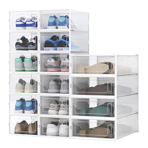 PARANTA 4-Piece Boot Shoe Storage Box, Stackable Clear Plastic Shoe Organizer, With Clear Door For Storing Women Shoes 20.5