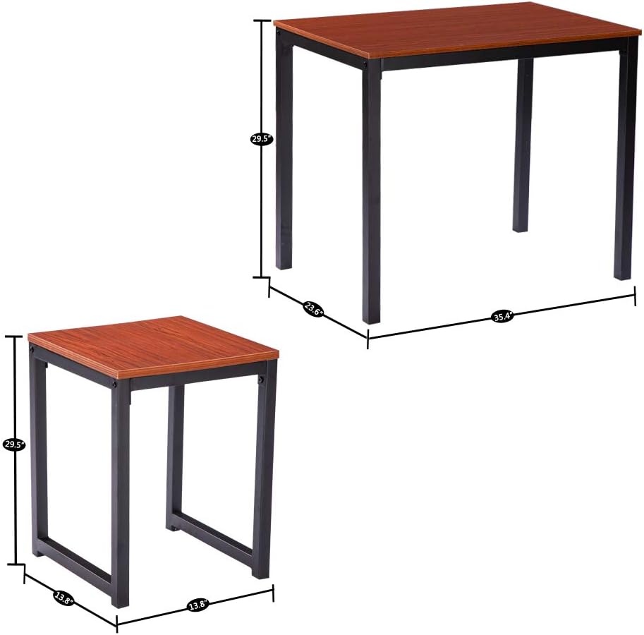 Tenozek 3 Piece Dining Set Compact 2 Chairs and Table Set,Wood Grain Breakfast Table Breakfast Space Saving for Apartment and Kitchen (Cherry Wood Color)