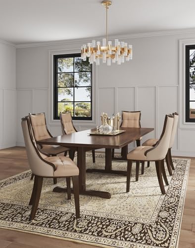 Manhattan Comfort Fifth Avenue Faux Leather Dining Chairs, Parsons Accent Furniture with Padded Wingback Seat, Fine Rectangular Stitching and Solid Beech Wood Frame, Set of 2, Saddle