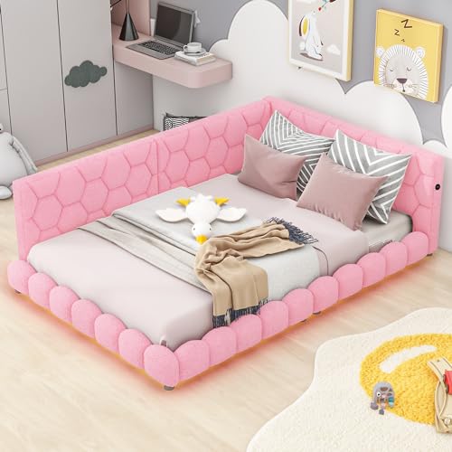 Modern Twin Corner Daybed with 2 Storage Drawers, Upholstered Day Bed with Armrest, Linen Fabric Sofa Bed Frame, No Box Spring Needed (Pink, Twin) (Beige, Twin)