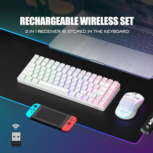 RedThunder K84 Wireless Keyboard and Mouse Combo, Rainbow Backlit Rechargeable Battery, 75% Layout TKL Ultra Compact Gaming Keyboard & Lightweight 3200 DPI Honeycomb Optical Mouse (White-Black)
