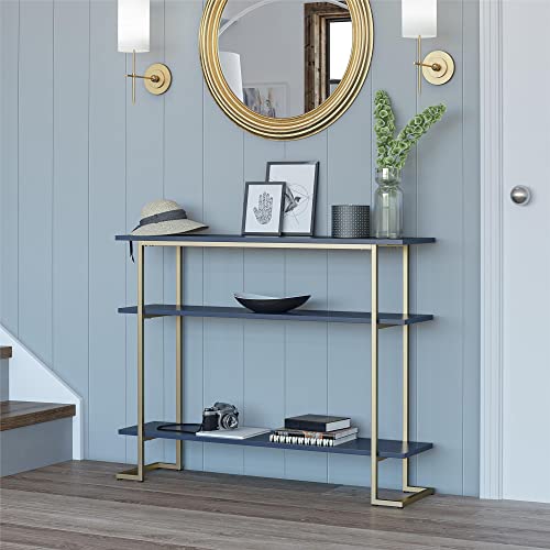 REALROOMS Olten Console Sofa Table with 3 Open Shelves and Metal Frame