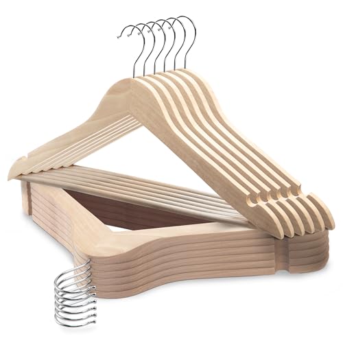 Neaties Wood Hangers 24 Pack - Grade A Wooden Hangers Bulk, Anti-Rust Swivel Hook - Non-Slip Smooth Finish - Double Notch Feature - Durable and Stylish Clothes Hangers Wood (Walnut 24 Pack)