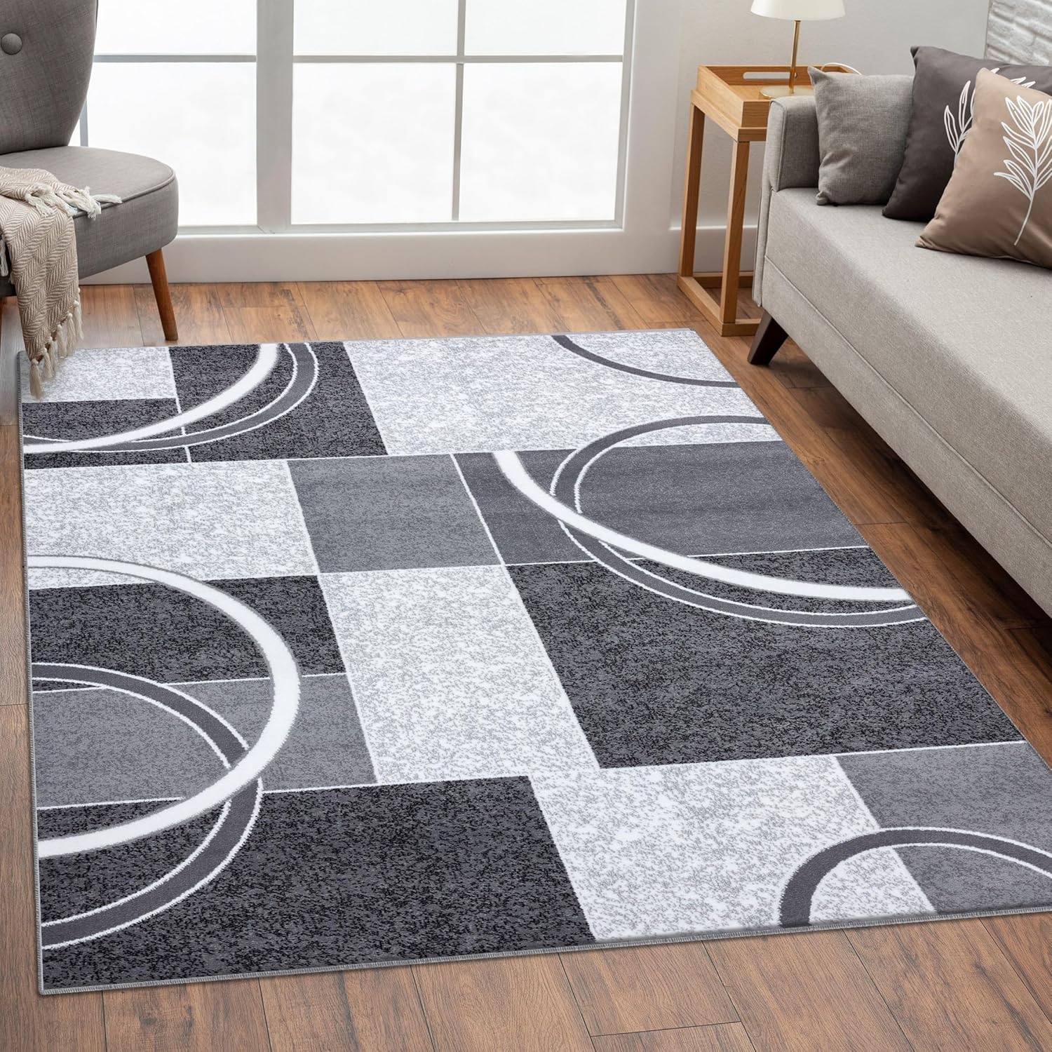LUXE WEAVERS Modern Scandinavian Geometric Abstract Area Rug, 5X7, Gray