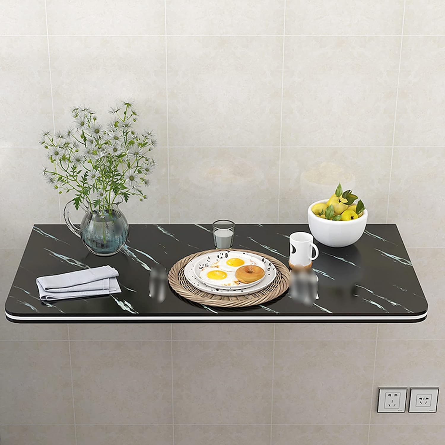 Wall-Mounted Table Space Saving Folding Wall-Mounted Drop-Leaf Table,Wall-Mounted Bar Tables,Floating Work Station,Wooden Dining Table,Multifunctional Laptop Computer Desk,White/Black