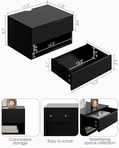 Floating Nightstand, Small Modern Floating Nightstand with Drawer, Floating Shelves for Bedroom, Bathroom,Brown Walnut