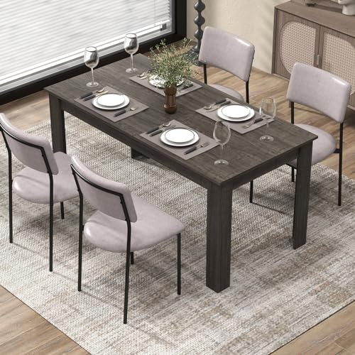 GOFLAME Dining Table for 4-6 People, 63” Modern Kitchen Table with L-shaped Legs, 330 lbs Weight Capacity, Large Wooden Rectangular Dinner Table for Dining Room, Living Room, Dark Grey