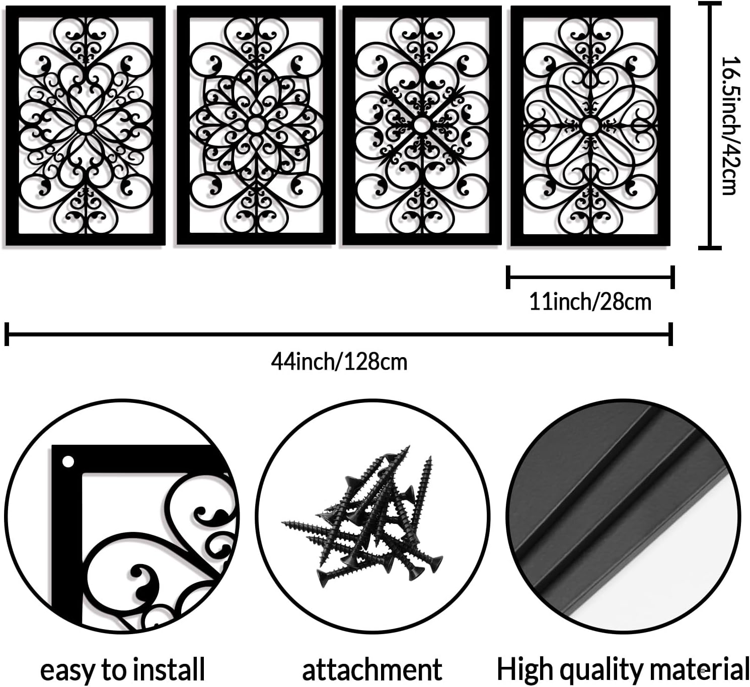 VGICH 4 Pcs Thicken Rustic Wall Decor Farmhouse Wall Art Metal Hollow Carved Design Decor Rustic Round Wall Art for Living Room Bedroom Hallway Decor Kitchen