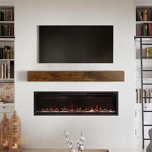 Modern Ember Boone 60 Inch Floating Wood Fireplace Mantel Shelf | Unfinished - 8 Inch Tall Wooden Shelf with Clean Box Design