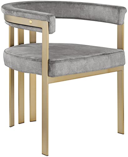 Meridian Furniture Marcello Collection Modern | Contemporary Velvet Upholstered Dining Chair with Brushed Brass Iron Frame, Set of 2, 23.5
