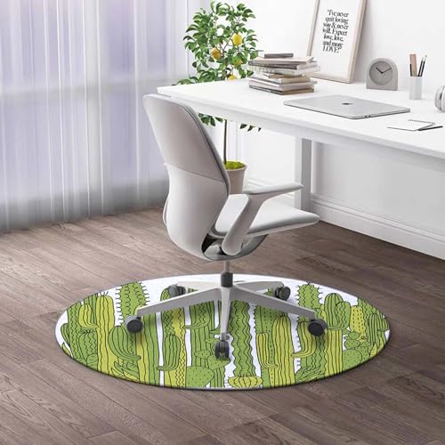 Round Rug 44 in Geometric Office Desk Chair Mat White Black Office Floor Protector Thick and Sturdy Desk Chair mat for Carpets