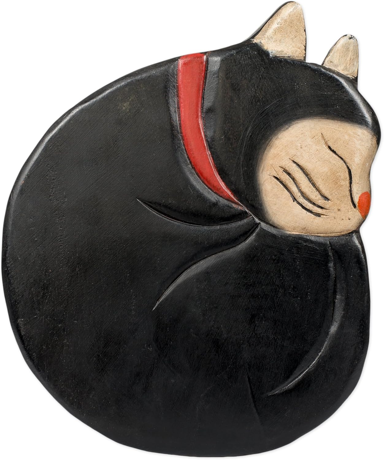 Tuxedo Cat Design Hand Carved Acacia Hardwood Decorative Short Stool