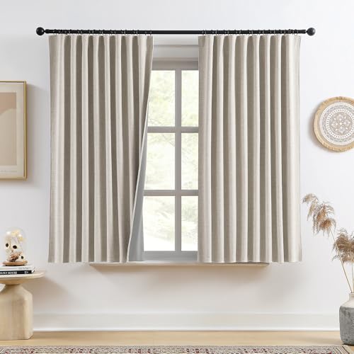 Linen Brown Curtains 102 Inch Long 2 Panels Burg, Full Blackout Back Tab Pleated Look Drapes with Hooks, Thermal Insulated Boho Rustic Curtains for Living Room (50x102 in Lenght,Linen)